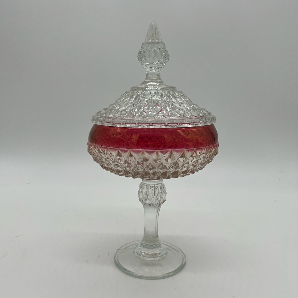 Indiana glass tiara Diamond point Ruby flashed Candy dish